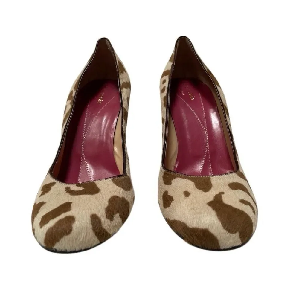 Kate Spade NY Cow Print Block Heel Pump‎ Women’s 9 Calf Hair Italy Tan Brown